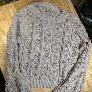 Aerie (American Eagle) chunky cable knit crew neck pullover sweater in taupe or